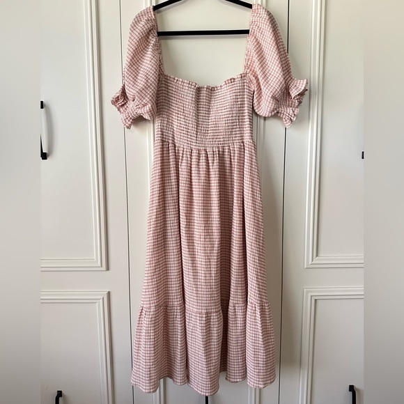 O.P.T Pink Gingham Puff Sleeve Midi Dress, Size S - Picture 1 of 9